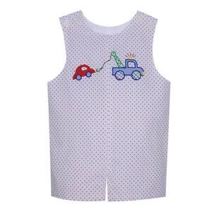 NEW REMEMBER NGUYEN kids tow truck jon jon onesies in white